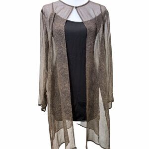 Vintage Robbie Bee 100% Silk Kimono Overlay Cardigan Cover Up Brown Sheer Sz 10